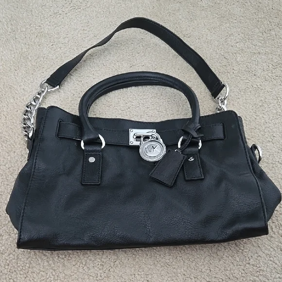 Michael Kors Hamilton Black Leather Satchel - Picture 3 of 7